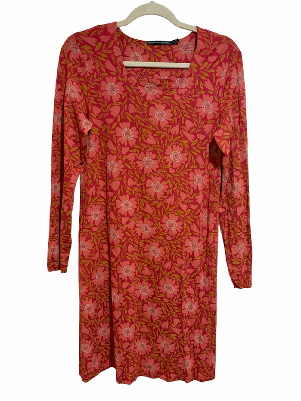 Gudrun Sjoden Long Sleeve Floral Square Neck Mini Dress Tunic Size Medium